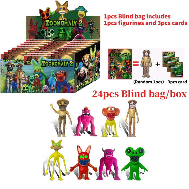 24 Bags/box Zoonomaly Blind Box Toys Zoo Smile Cat Monster Anime Figures Mystery Boxes With 3 Cards Surprise Toys Navidad Gift