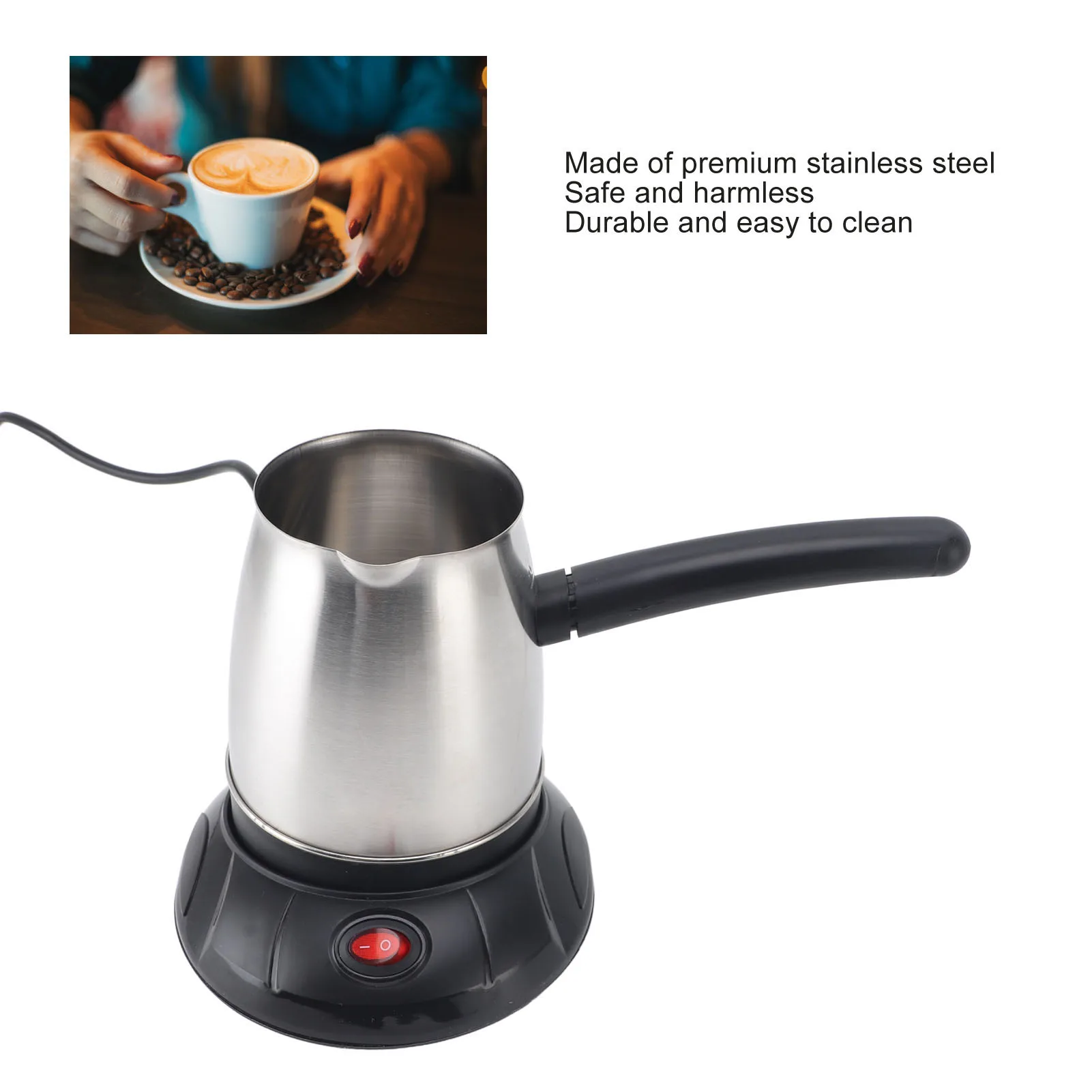 Cafetière turque électrique en acier inoxydable de 500ml, avec longue poignée amovible pour le thé et le lait