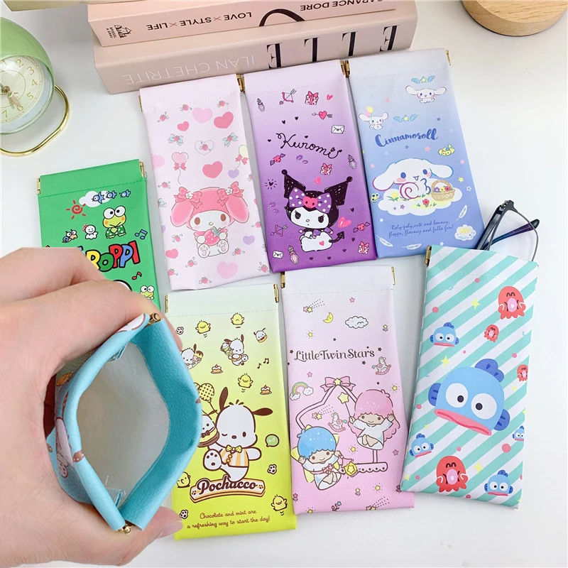 Sanrio Cinnamoroll Kuromi Mymelody Cartoon PU Leather Glasses Bag Automatic Closed Sunglasses Protective Cover pencil case Pouch