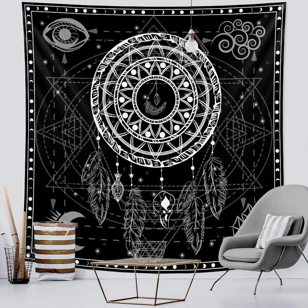 Home Decor Tapestry Viking Mysterious Symbols  Psychedelic Scene Wall Hanging Boho  Raven Sofa Blanket