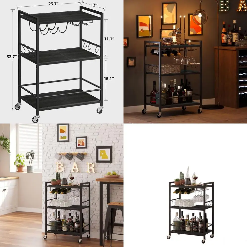 

Портативная тележка для домашнего бара с винной стойкой и держателем для стекла — тележка для сервировки напитков на колесиках BC01BK030