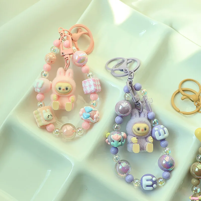 

New Labubu ball bead Phone Chain Girls Cartoon Backpack Pendant Bracelet Accessories Decoration Keychain Lanyard Bag Charm Gift