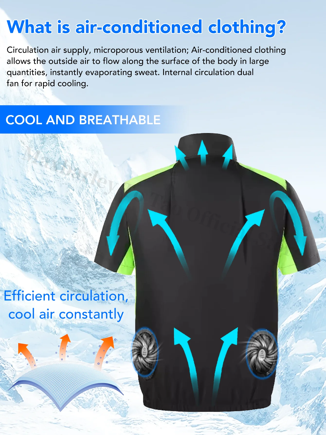 EIAO Summer Men's Jacket 5V fan Work Clothing  Outdoor Fishing  Refrigeration Air Conditioning Suit Battery pack not included