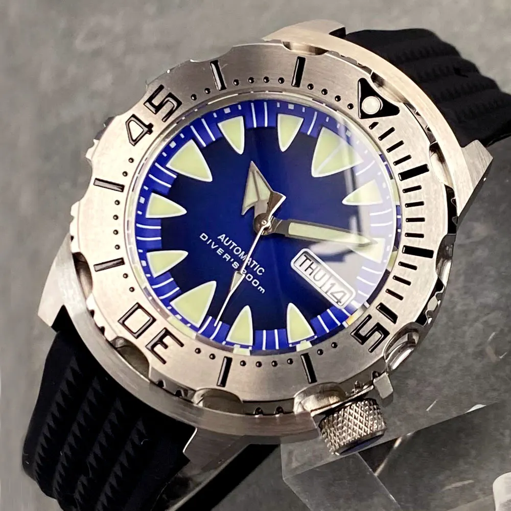 Tandorio Bule Dial Monster Watch 200M Waterproof 42mm NH35 Automatic Watch Men 120 Click Bezel Sapphire Glass Rubber Band