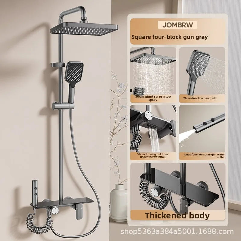 Overhead Mount Shower Head Combo Grey Piano Four Button Shower System with Gun Fashionable Shower Sets Shower Head Handle Set