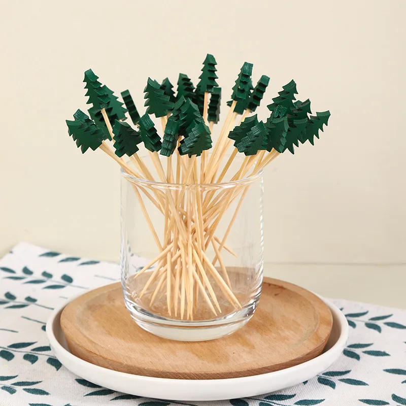 Christmas Tree Pine Tree Christmas Fruit Picks Decorative Picks Christmas Toothpicks Disposable BambooFruit