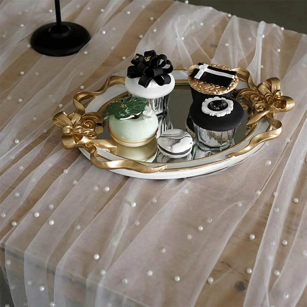 Wedding White Pearl Tulle Table Runner Wedding Arch Decoration for Bridal Shower Decor Soft Tulle Overlay Chiffon Lace Mesh