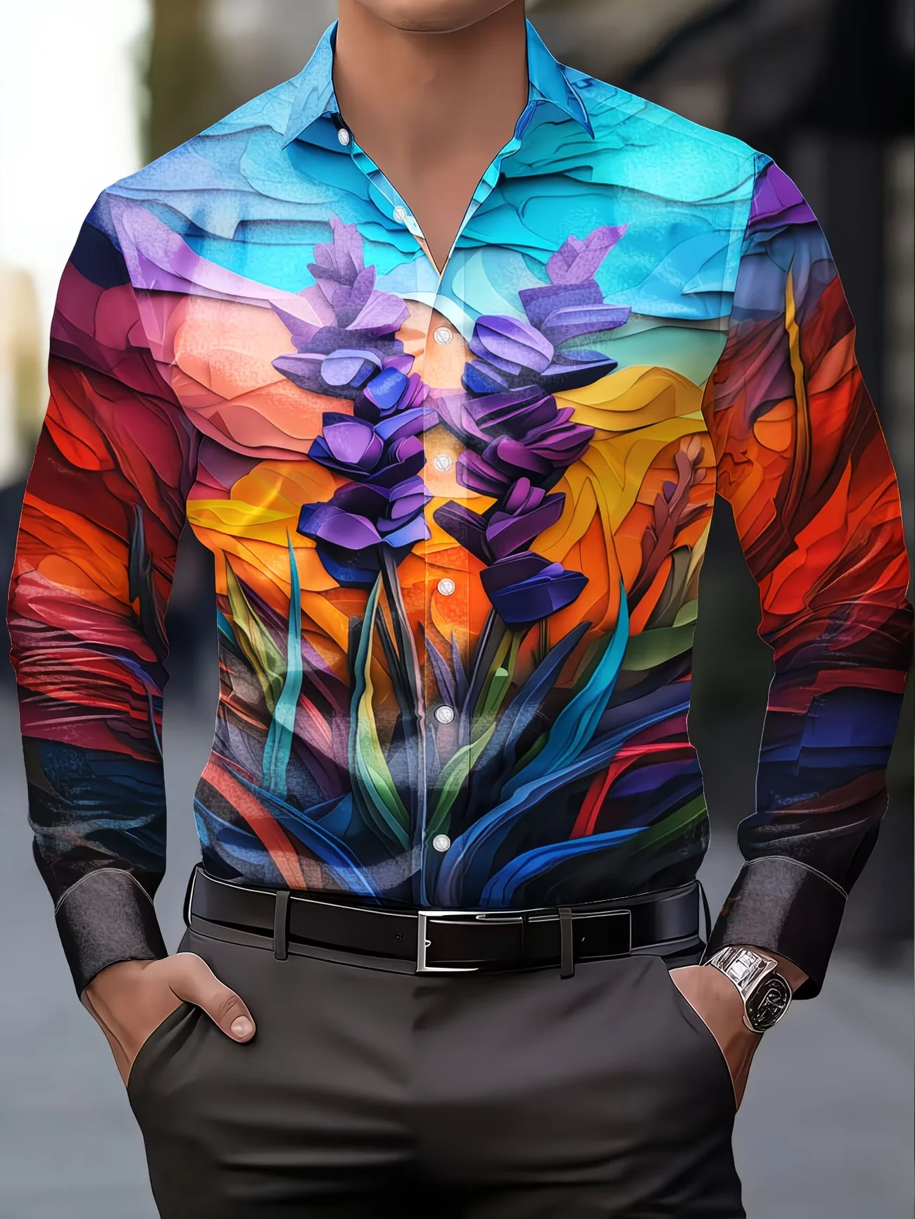 New Heavy Industry Dragon Scale Totem Shirt Men's Long Sleeve Shirt Single Breasted Slimming Street Top