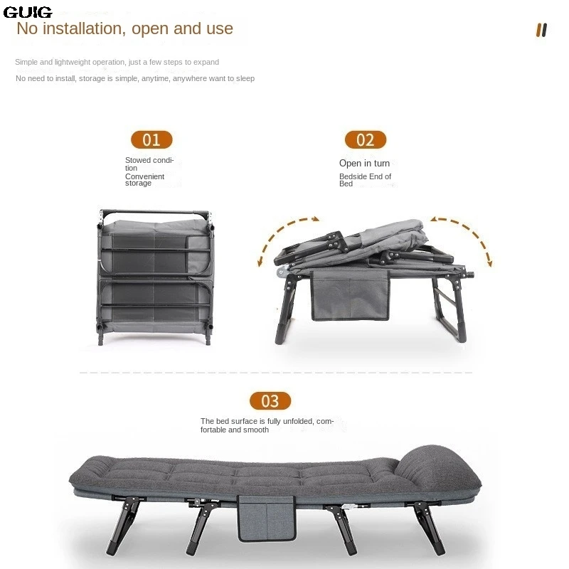 GUIG Lunch Break Rollaway Bed Mattress One Single Appliance Simple Portable Office Nap Camp Bed Multi-functional Recliner