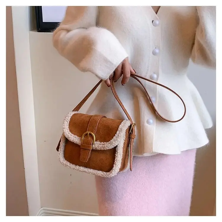 Miyagawa Plush Handbag for Women Autumn Winter 2023 New Bags Fashion Niche Retro Single Shoulder Crossbody Square Bag