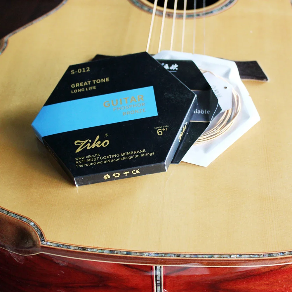 Ziko S-012 Acoustic Guitar Strings Hexagonal Steel Core with Phosphor Bronze Wrap for Folk Strumming & Fingerstyle Durability