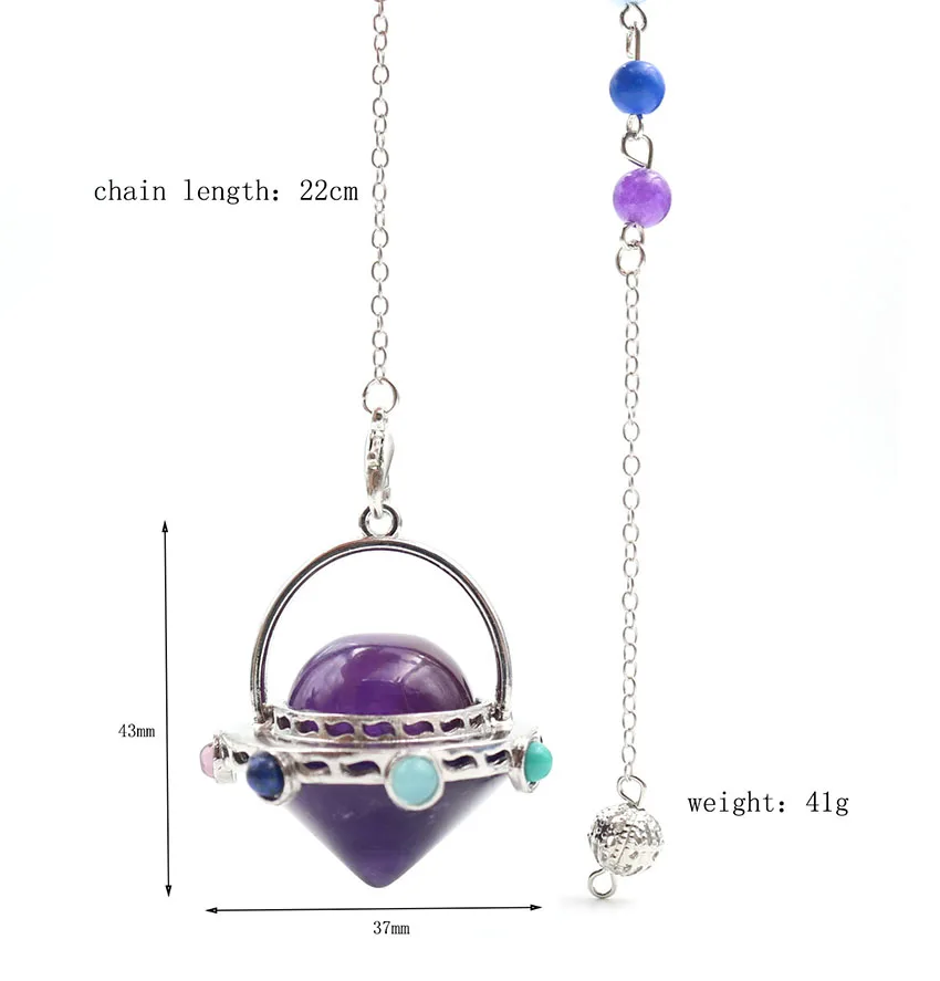 XSM 7 Chakra Crystal Pendulum Alien Spaceship Pendant Reiki Healing Crystal Pendulo for Dowsing Scrying Divination Meditation