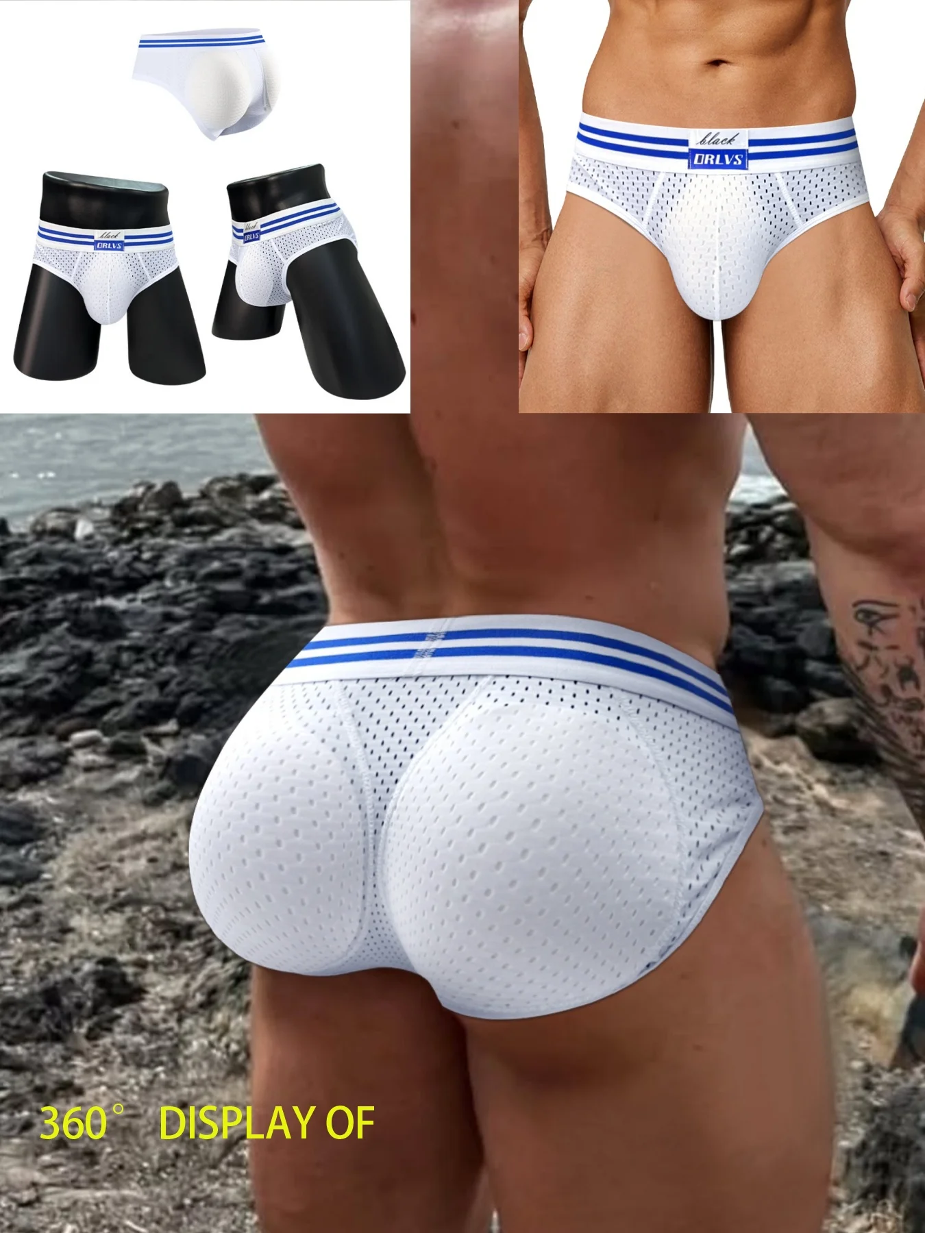 กางเกงในชายไนล่อนเมช 3 ตัว - ​มีแผ่นเสริมกระเป๋า​ ไร้รอยต่อ, ​เซ็กซี่​ เอวต่ำ, ​ชุดชั้นในกีฬา​ แห้งเร็ว ระบายอากาศ ยืดหยุ่น