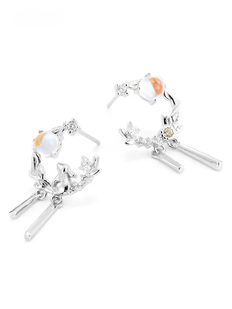 Wholesale Couple Demonic Cultivation  Moonstone Bunny Stud Earrings for Women Asymmetrical Jewelry Valentine's Day Gifts