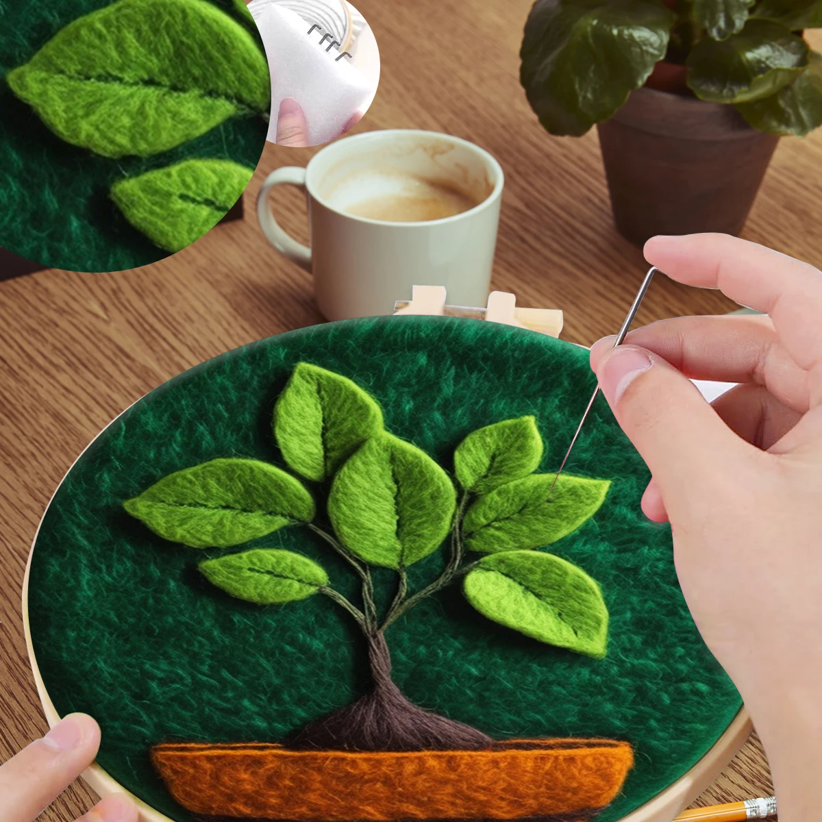 

SDOYUNO Wool Felt Package Beginners Painting Needle felting potted plant Gift Art And Crafts With Needles Sewing Felt Fabric Set