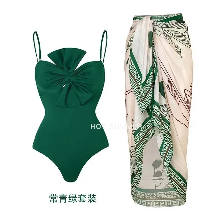 New swimsuit women's high-end vacation set one-piece sexy concealing   slimming bikini cover skirt