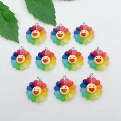 10pcs 21 * 25mm Colored Sunflower Jewelry Necklace Pendant Keychain Phone Diy Craft Accessories
