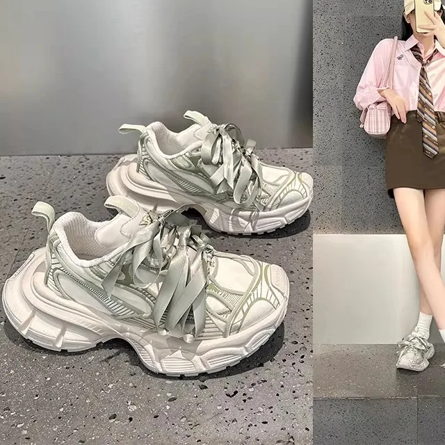 

Vintage Outdoor Sports Shoes for Women with Bow Knot Breathable Leather Low Top Thick Bottom Rubber Sole round Toe Shoes