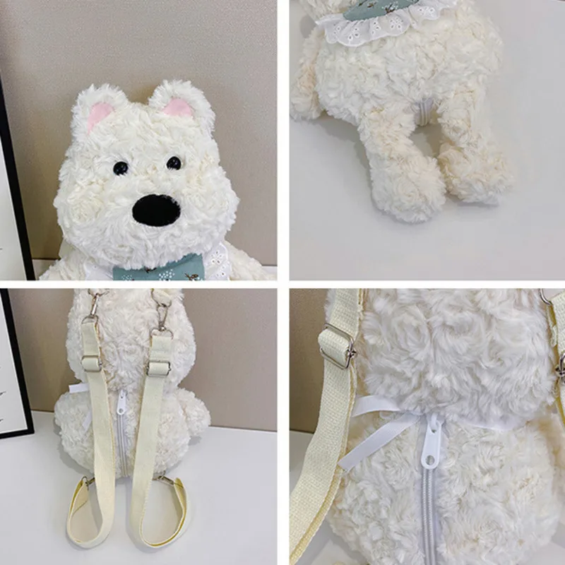 Unique Super Cute Westie Dog Plush Backpack 2025 New Arrive Bag For Phone＆coins Must-have For Girl Street Style Trendy Accessory
