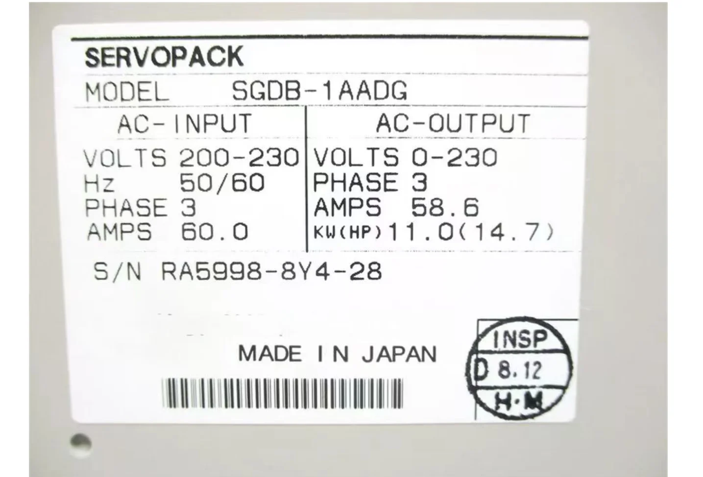 New SGDB-1AADG Servopack Servo Driver SGDB1AADG