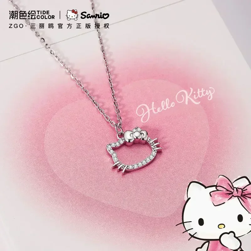 Sanrio Anime Hello Kitty Y2k Necklace Women Kawaii Diamond Pendant Kitty Stuff Collarbone Chain for Girls Lady Christmas Gift