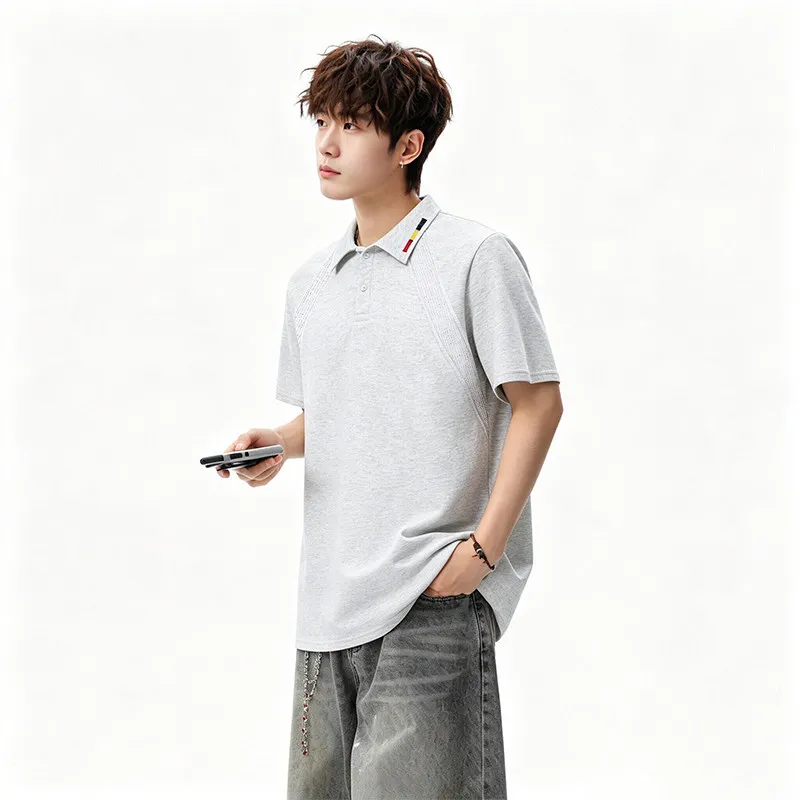 2026 Summer Men's Mamba Cotton American Cut-Edge Patchwork Ribbed Short-Sleeve T-Shirt Polo Shirt