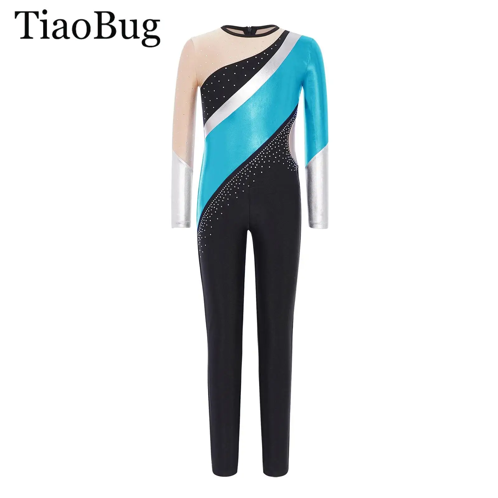 

Girls One Piece Long Sleeve Ballet Dance Leotard Metallic Shiny Bodysuit Gymnastics Jumpsuit Figure Skating Show