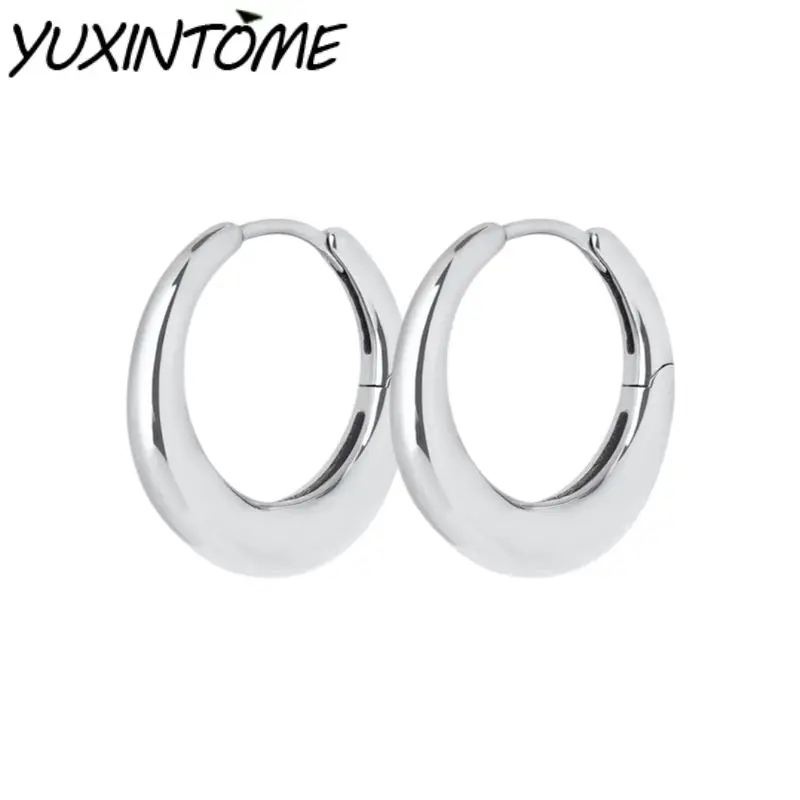 

925 Sterling Silver Needle High-end Cold Style Oval Plain Hoop Earrings Women's Minimalist Fashion Earrings Accessories Gifts
