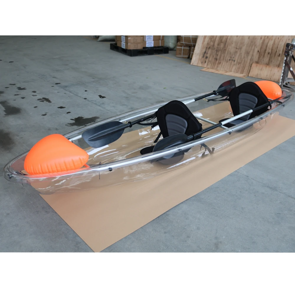 11ft 2‑Person Double Seat Transparent Kayak, Clear Crystal Touring Fishing Kayak for Outdoor Water Sports
