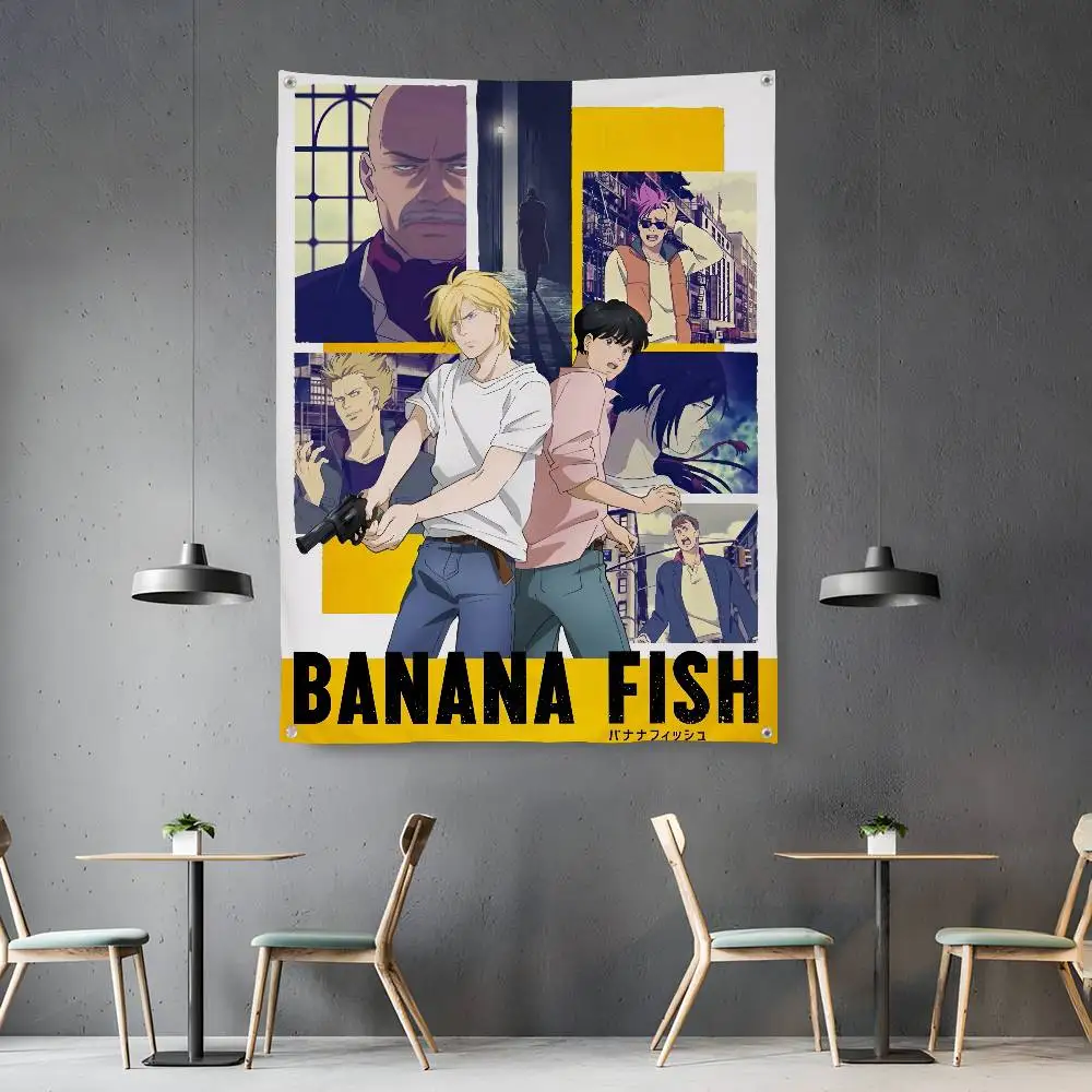 

B-BANANA F-FISH Anime Flag Room Bedroom Home&Outdoor Wall Hanging Concert Printed Background Decoration Art Banner