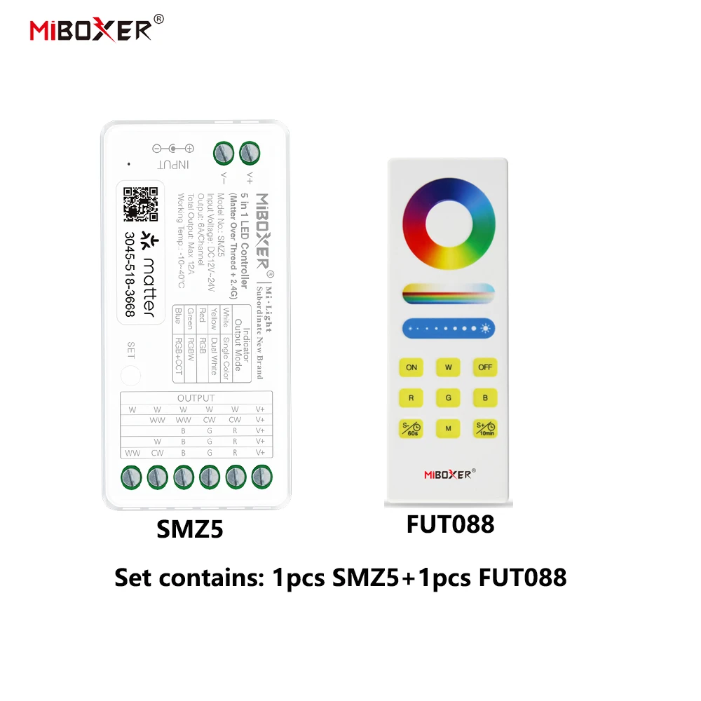 Miboxer SMZ5+FUT100 DC12-24V 5in1 Controller Matter Over Thread+2.4GHz Tuya APP WIFI Single/Double Color  RGBCCT LED Strip Light