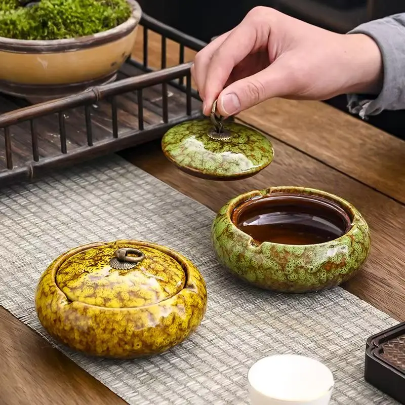 

Ceramic Ashtray Creative Household Anti-fly Ash with Cover Smoke Tray Living Room Decoration Accessories Gifts for Boyfriend