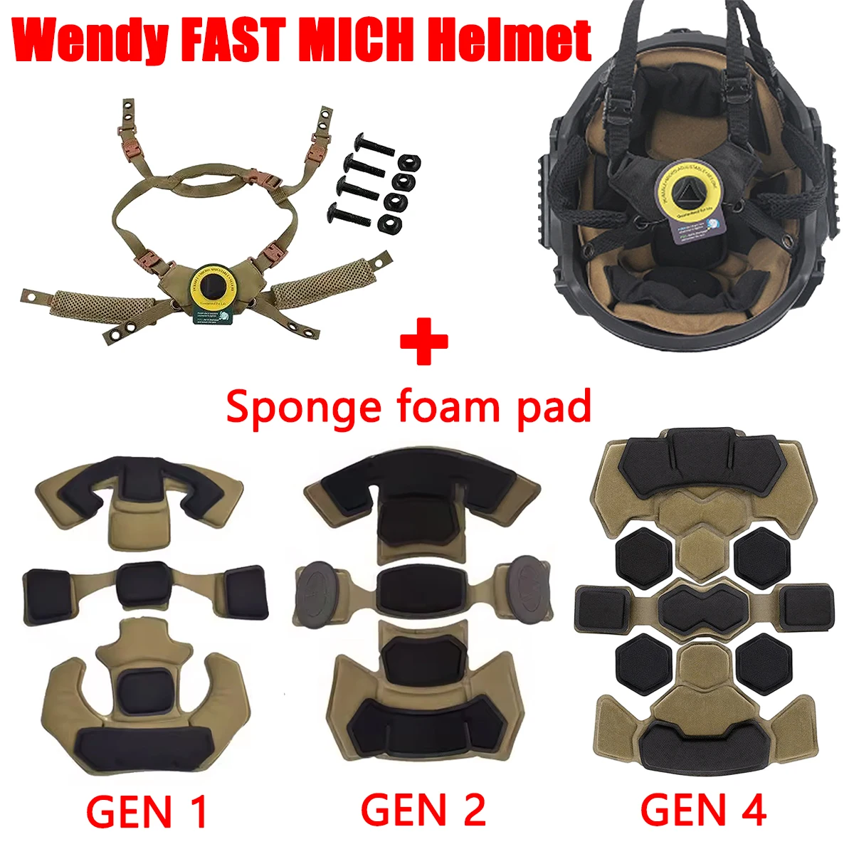 

Tactical Wendy Helmet Adjustable Suspension System Fast MICH Helmet Protective Pads Gen4 Memory Spongy Foam Pad Helmet Accessory