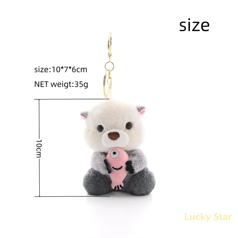 1 Piece Stylish Backpack Keyring Cute Otters Holding Fish Plush Pendant Keychain Lovely School Bag Key Wallet Decoration
