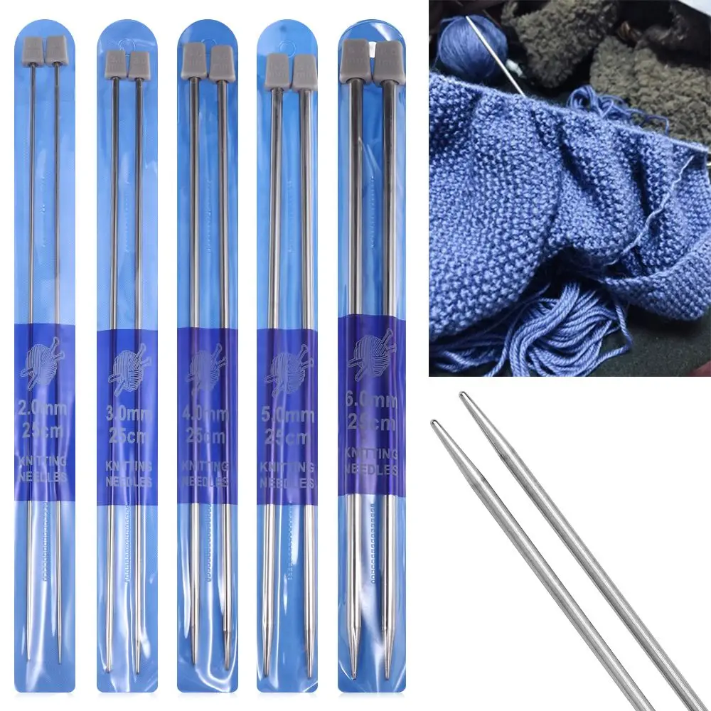 2Pcs/set 25cm/35cm DIY Sewing Accessories Craft Set Yarn Straight Knitting Needles Crochet Hooks Knitting Tools Metal Crochet