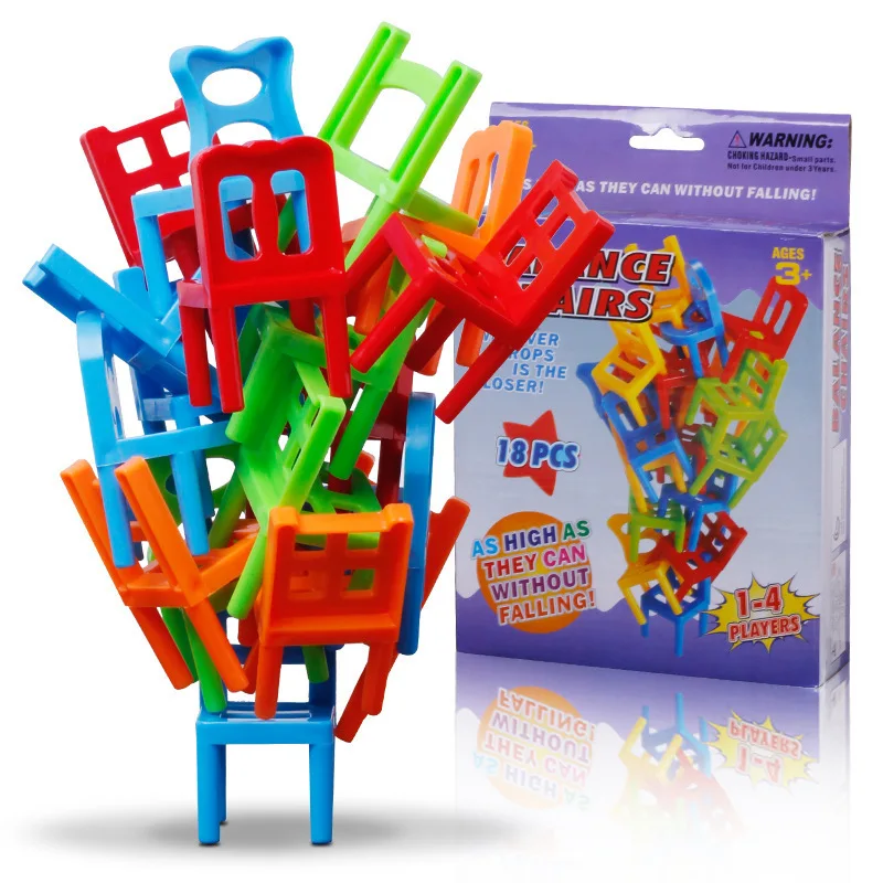 

18pcs Mini Chair Balance Blocks Toy Plastic Assembly Blocks Stacking Chairs Kids Educational Family Game Balancing Training Toy