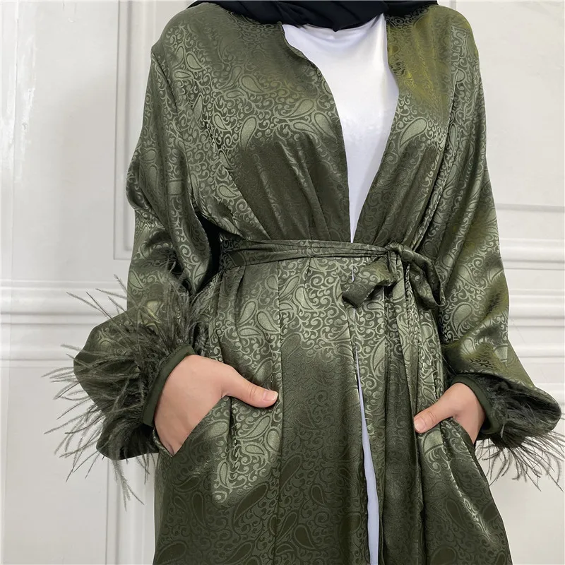 Satin Kimono Muslim Women Maxi Dress Dubai Open Abaya Eid Ramadan Islamic Clothing Jalabiya Femme Cardigan Arabic Robe Caftan