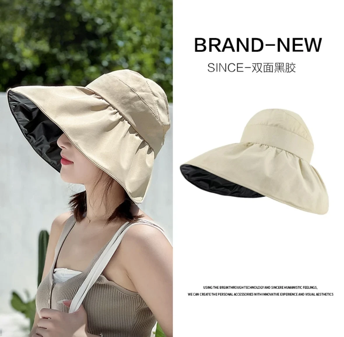 Summer new double-layer fisherman hat women's empty top sun protection hat black glue coating outdoor anti-UV foldable sun hat