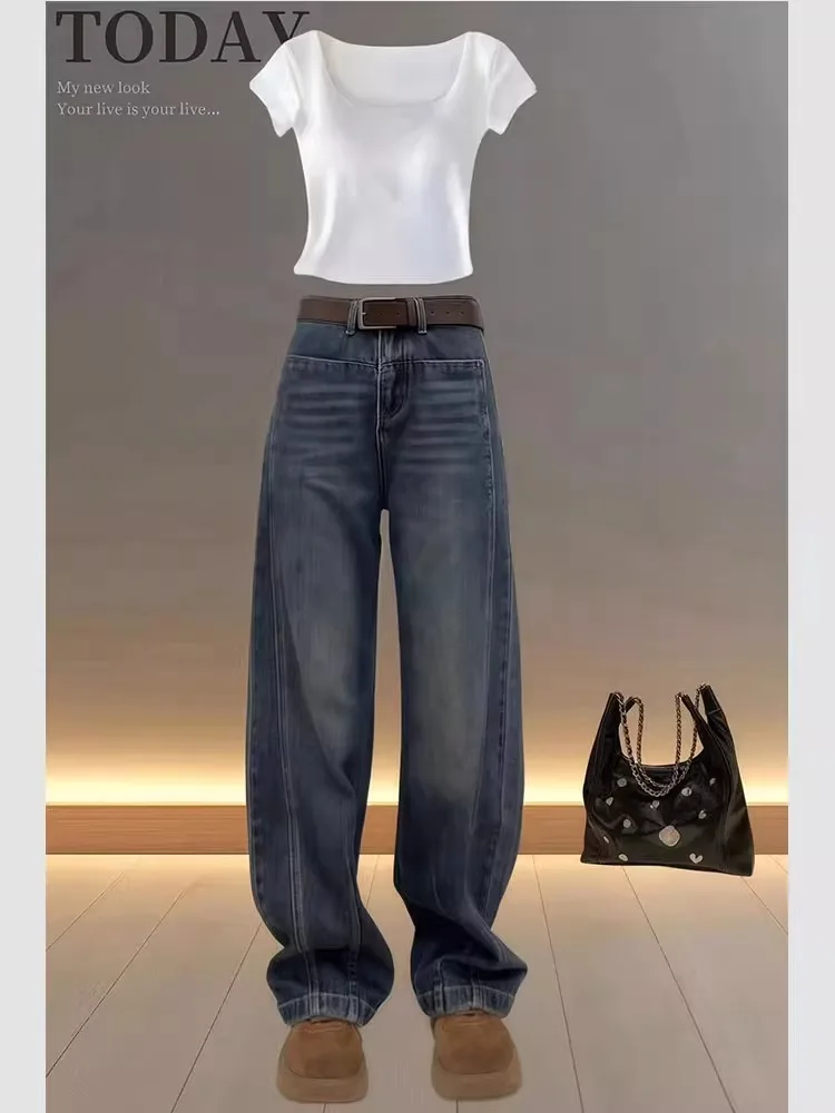 فضفاض واسعة الساق الجينز المرأة الدنيم السراويل الخريف جديد Sle الدهون MM السراويل ل الكمثرى aped الجسم عالية الخصر السراويل الطويلة #1