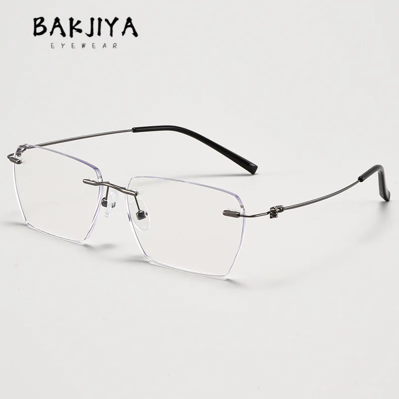 

Ultra-Light Rimless Prescription Glasses for Men Blue Light Blocking Reading Glasses Business Square Frameless Eyeglasses Frames