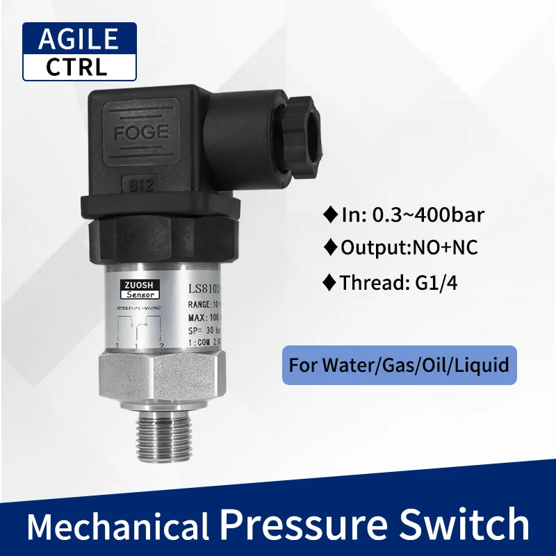 

G1/4 Hydraulic General Adjustable Mechanical Pressure Switch Gas Oil Water Piston 0.3-400Bar NO NC Pressure Control Switch
