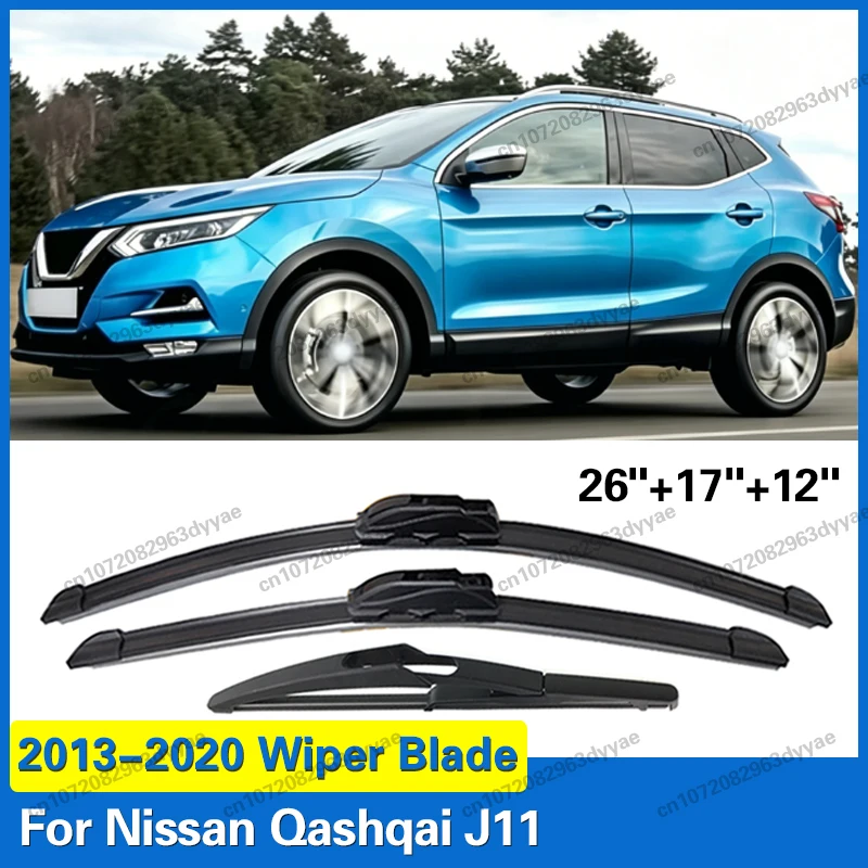3 Stück für Nissan Qashqai J11 2013-2020 26"+17"+12" Front- und Heckscheibenwischer, Windschutzscheibenwischer, Fensterwischer-Zubehör