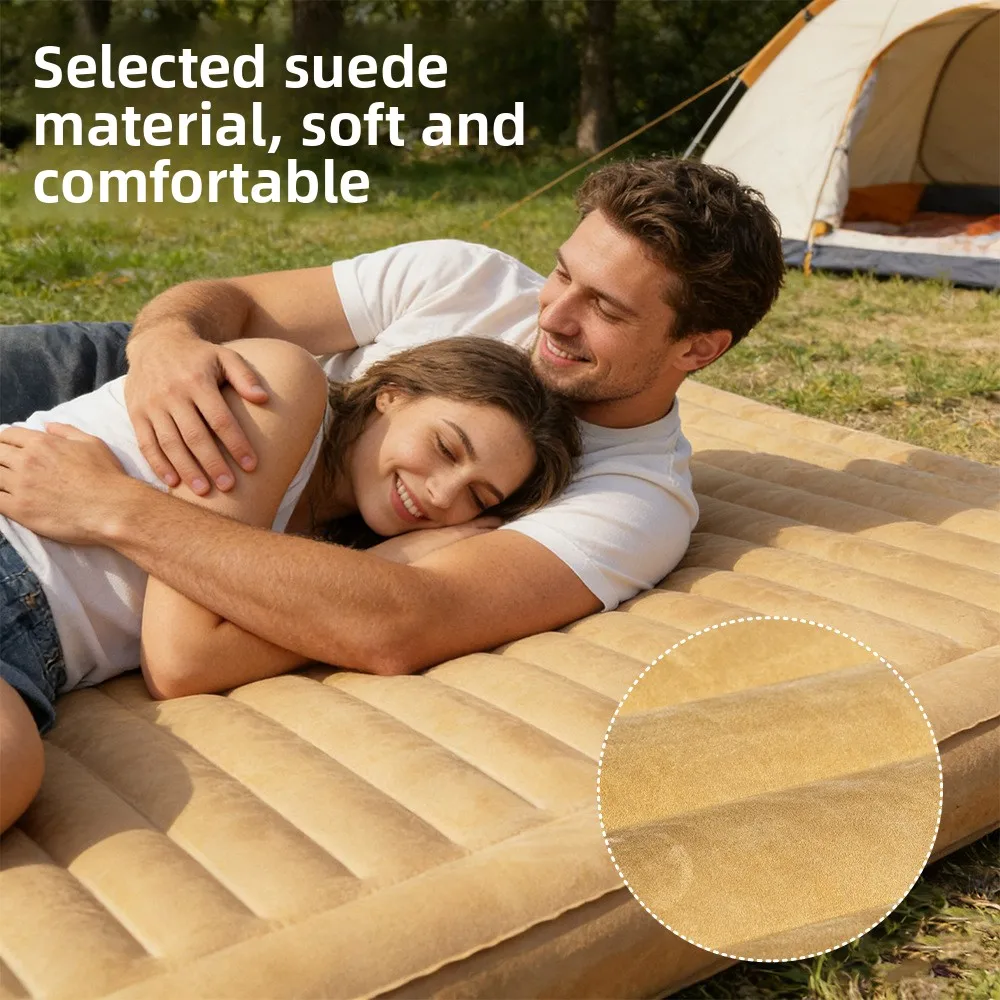 Cross-border Portable Camping Inflatable Mattress Sleeping Pad Air Bed Ground Sleeping Suede DL24K Single Blue 186cm