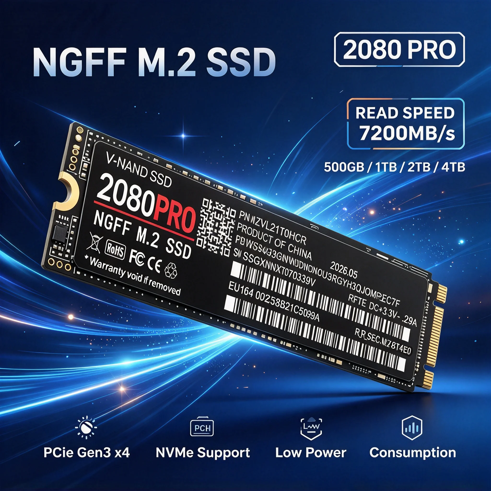 M.2 2280 NGFF 2080PRO PCIe Internal SSD 500GB 1TB 2TB 4TB Solid State Drive Great Endurance for Laptop File Backup & Media File