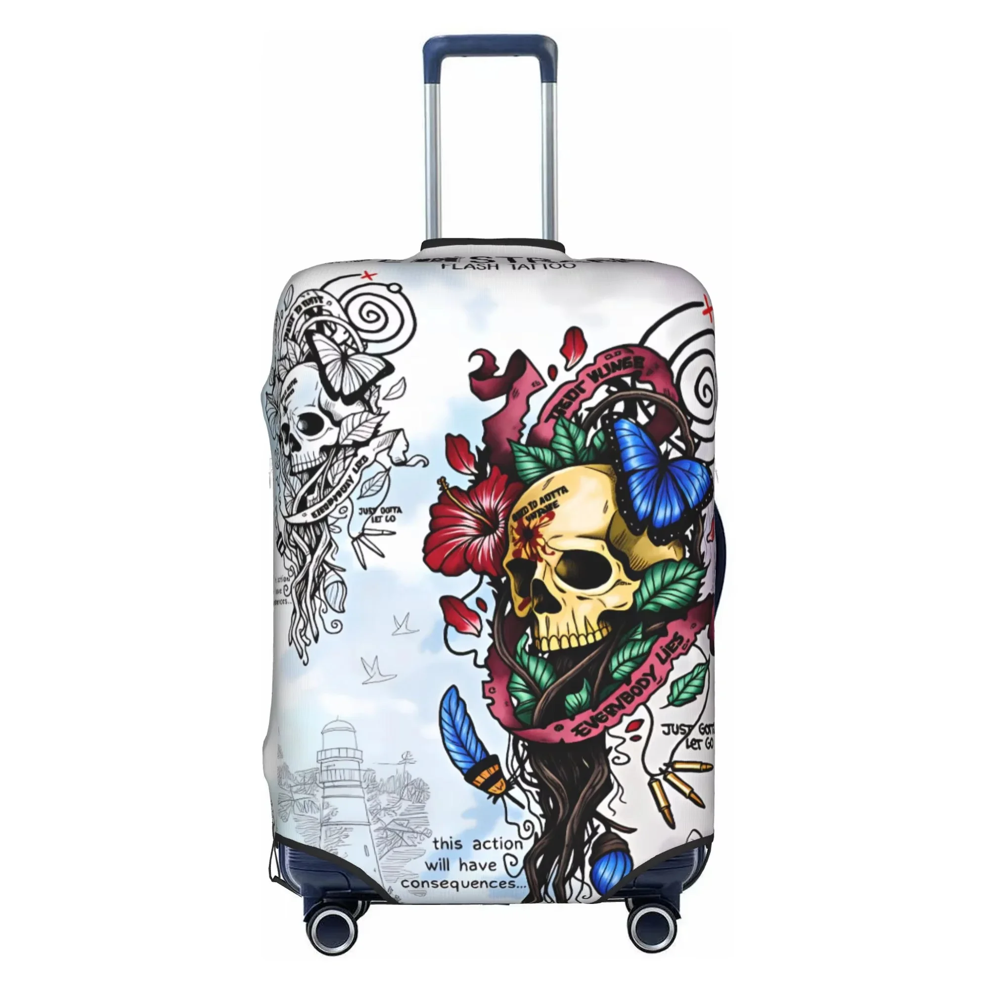Vintage Skull Butterfly Print Elastic Luggage Cover Anti‑Scratch Dustproof Stretch Suitcase Protector for 18‑32 Inch Travel Case