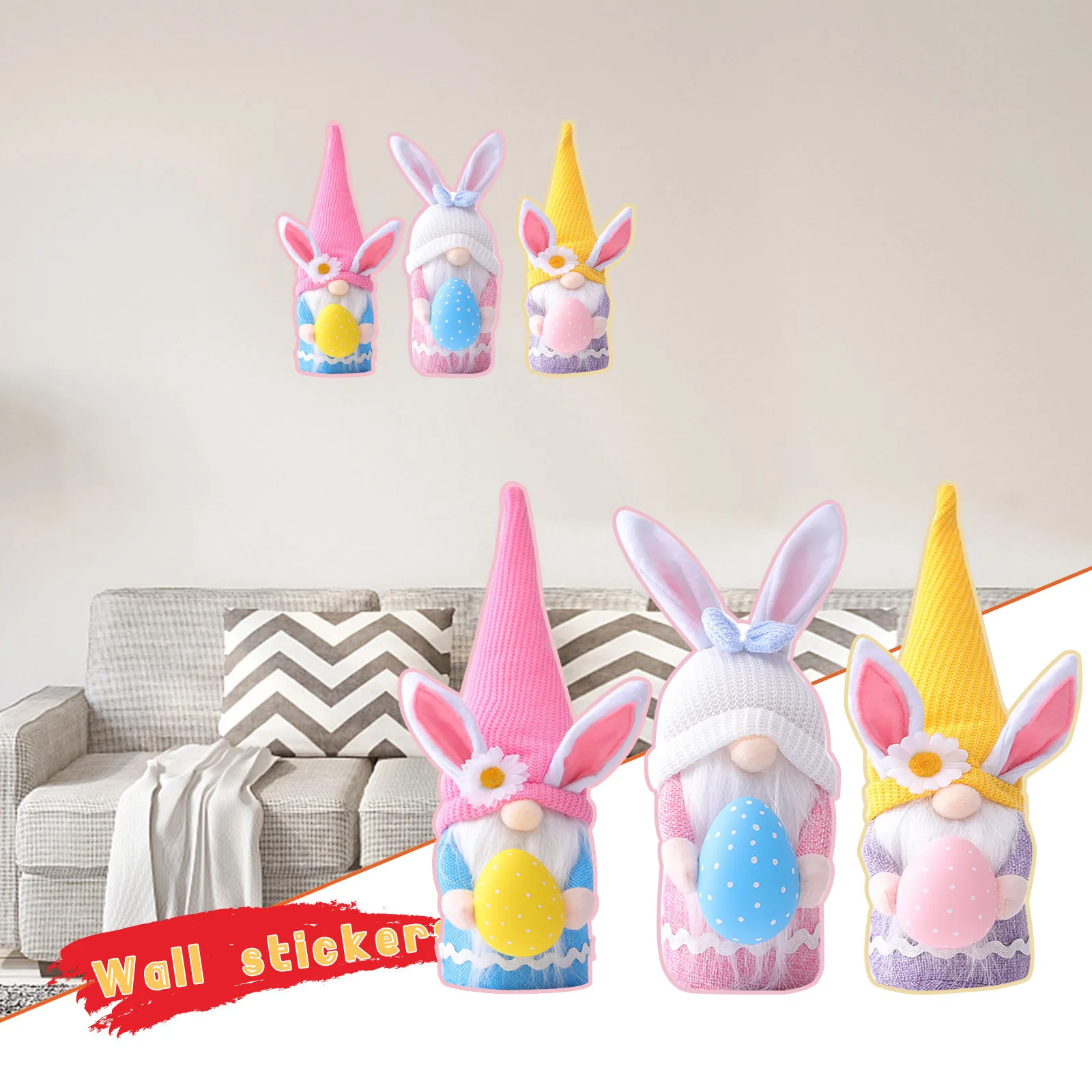 Cute Gnome Wall Sticker Easter Bunny Decor Bestseller Holiday Home Ornament Easter Stickers Self-Adhesive Wall Stickers 2026 T1