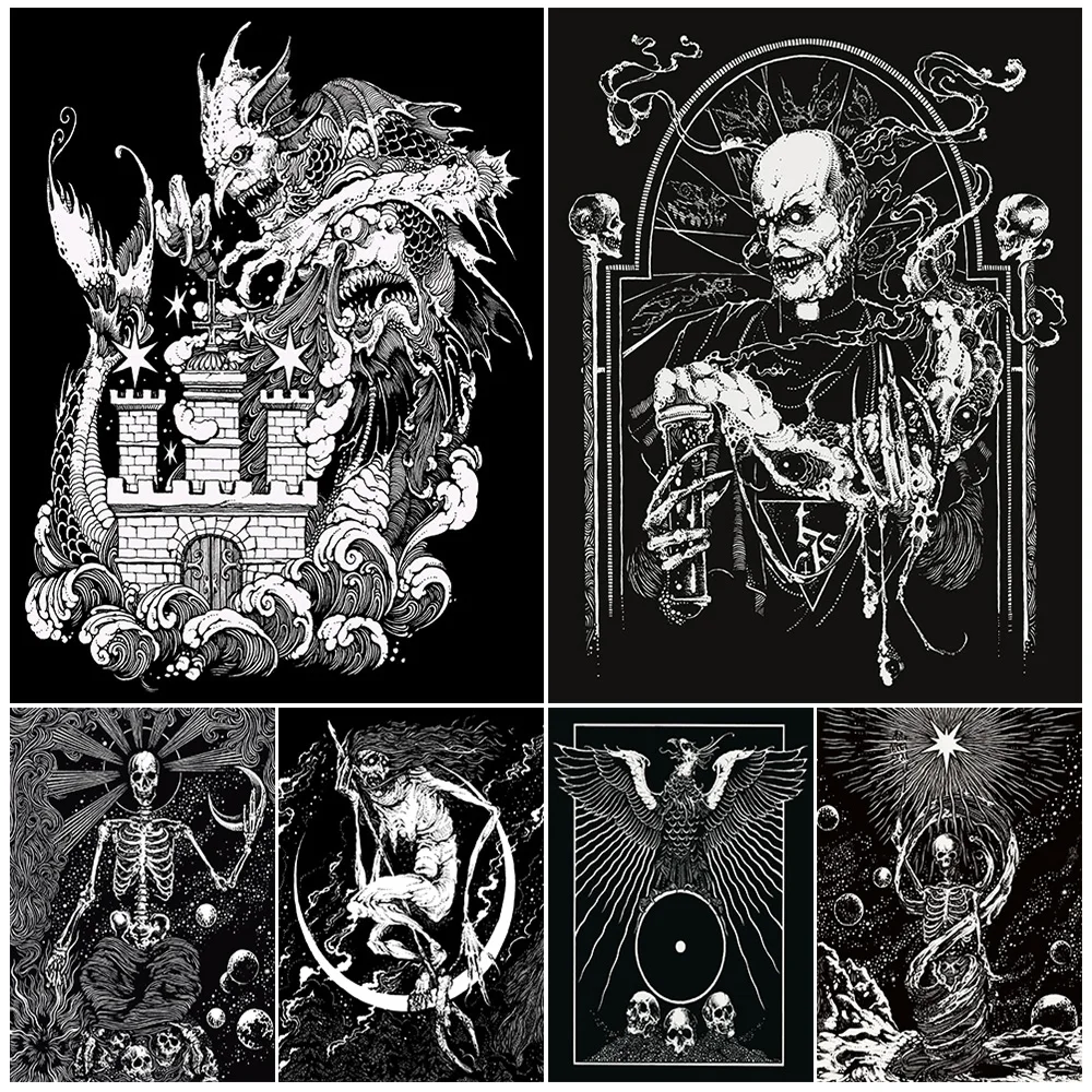 

Ugly Witch And Demon Monster, Black-White Wall Art,Canvas Painting,Pagan Witchcraft Art,Gothic Poster And Print,Home Decoration