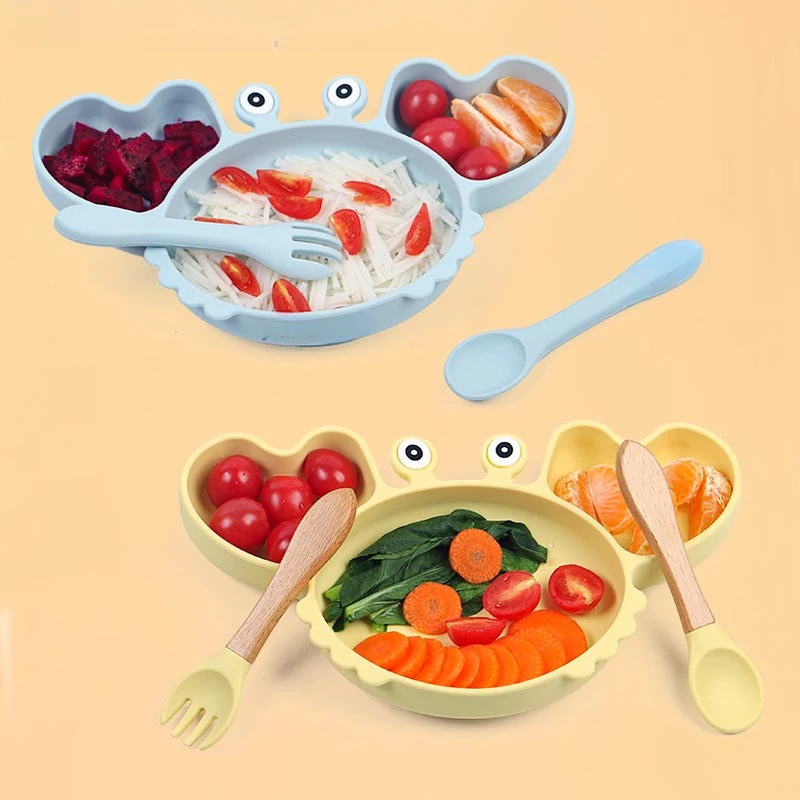 

Crab Plate For Baby Silicone Tableware Suction Bowl Plate Tray Bibs Spoon Feeding Set For Kids Baby Stuff