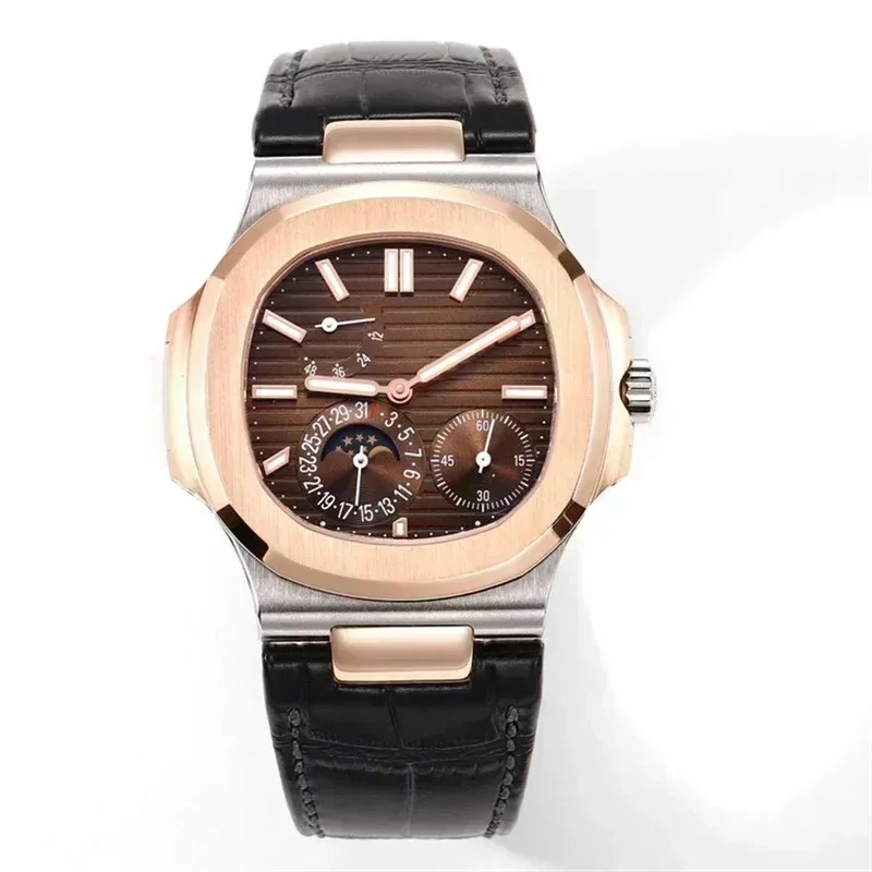 2024 Luxury New Men Watch 5712 Automatic Mechanical Watches Stainless Steel Nautilus Sapphire Rose Gold Black Blue Leather 40MM