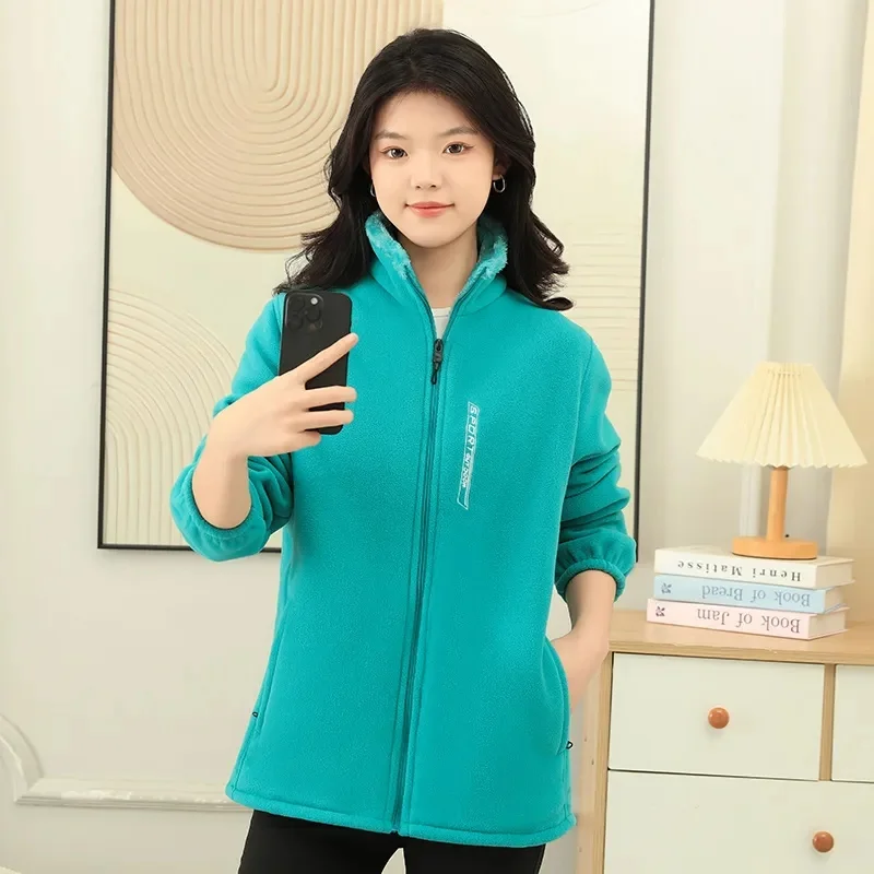 Autumn Winter Lady Stand Collar Long Sleeves Coat Female Fashion Large Size 5XL Outwear Women Loose Zipper Polar Fleece Jacket